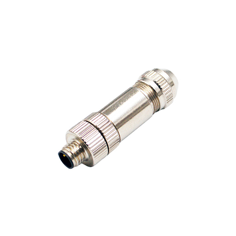 M8 3pins A code male straight metal assembly connector,shielded,brass with nickel plated housing,suitable cable outer diameter 3.5mm-5.0mm